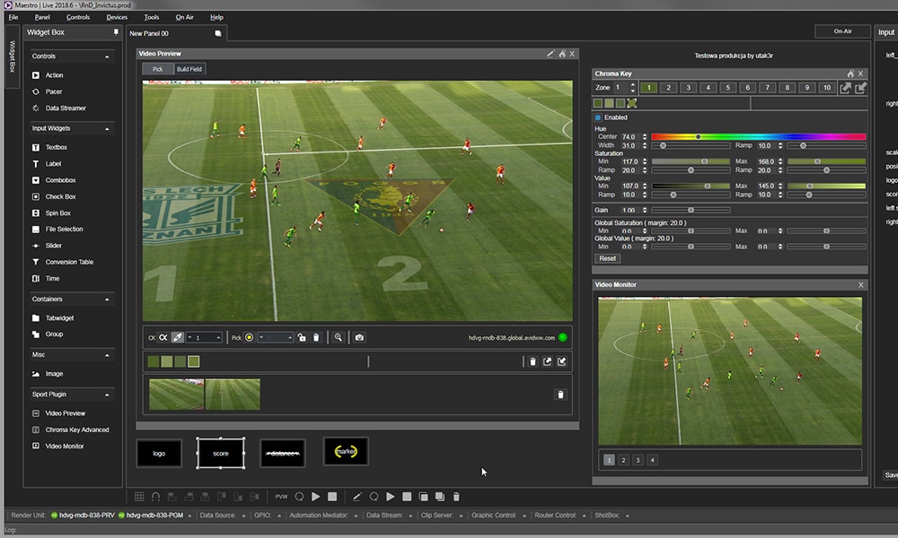 Maestro | Live user interface showing a soccer/football game with tracked-to-field graphics tools