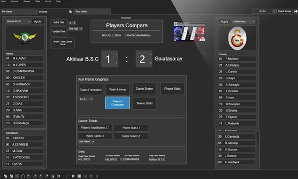 Maestro | Live user interface showing a template for creating sports graphics