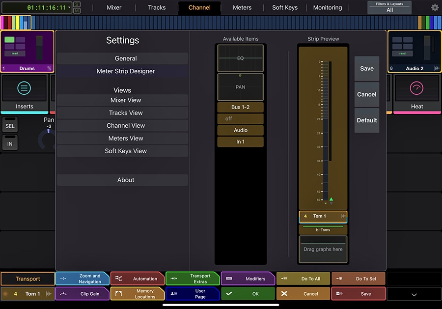 meter strip designer in Avid Control app