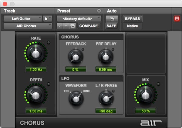 AIR Chorus effects audio plugin for Pro Tools