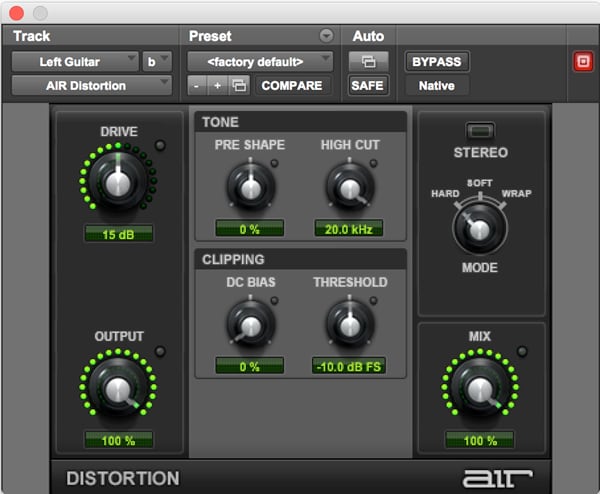 AIR Distortion audio and effects plugin for Pro Tools