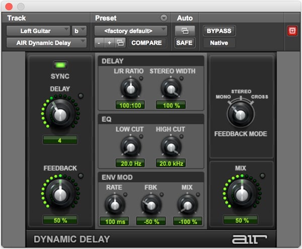 AIR Dynamic Delay effects audio plugin for Pro Tools