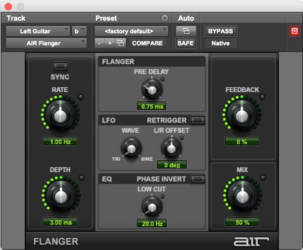 AIR Flanger effect plugin for Pro Tools