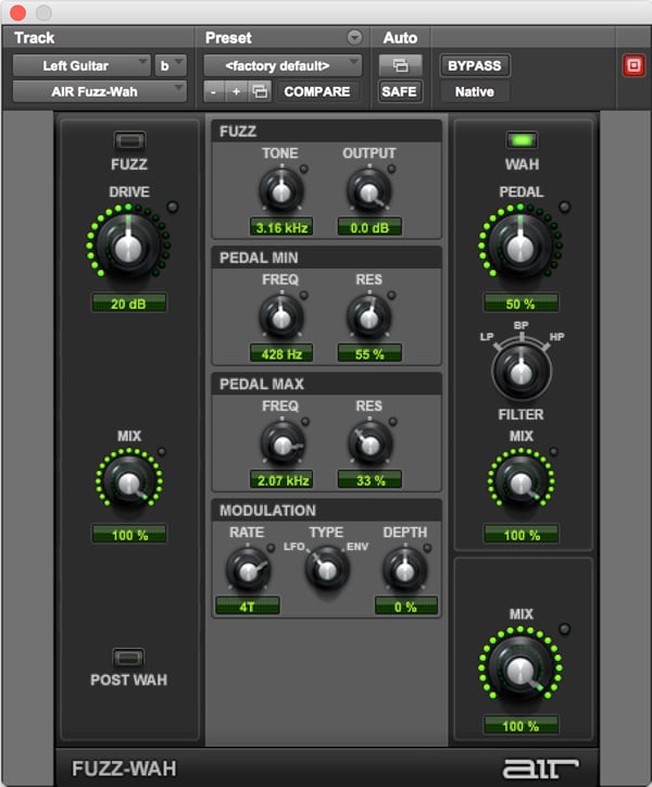AIR Fuzz Wah pedal plugin effect for Pro Tools