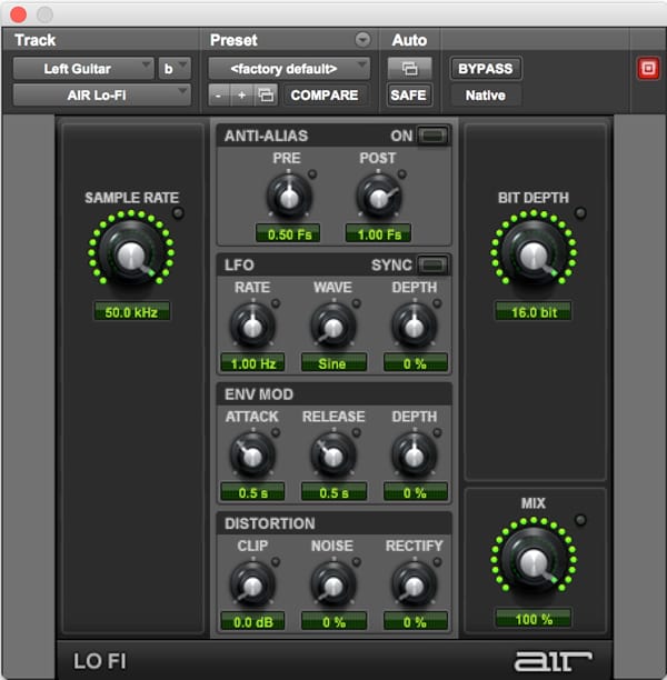 AIR Lo-Fi effects audio plugin for Pro Tools music software