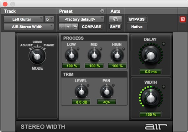 AIR Stereo Width audio plugin for width and delay effects