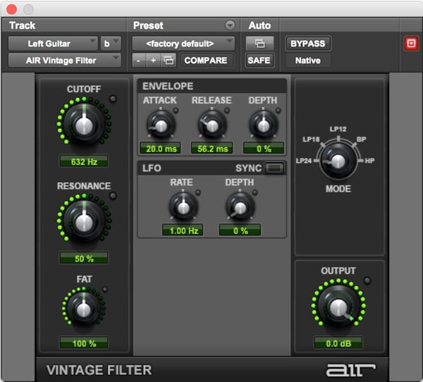 AIR Vintage Filter sweeping and punching up plugin