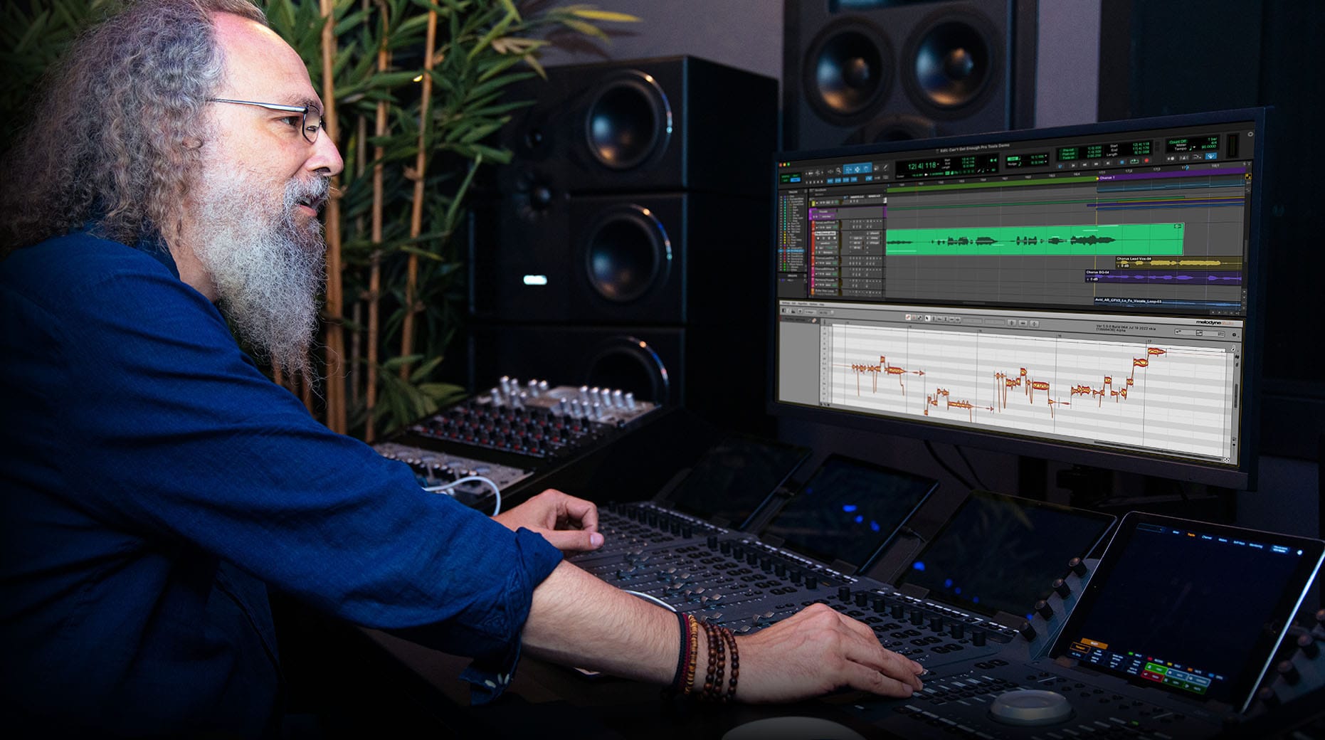 Andrew Scheps at computer using ARA 2 Melodyne in Pro Tools