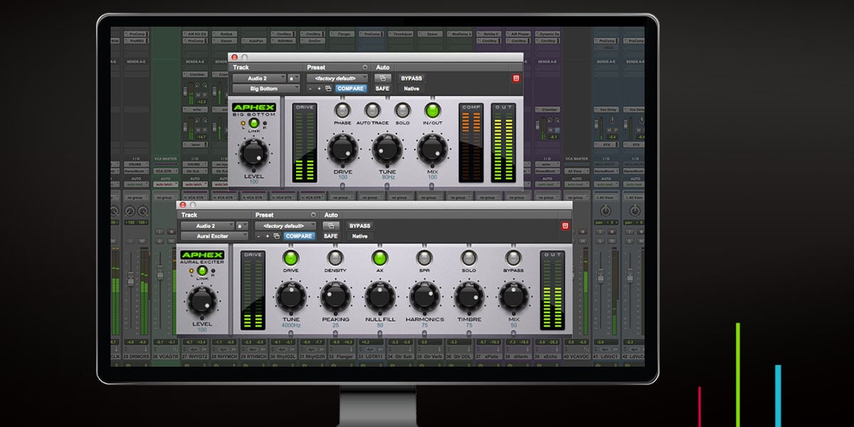 Aphex Aural Exciter and Big Bottom Pro audio plugins in monitor