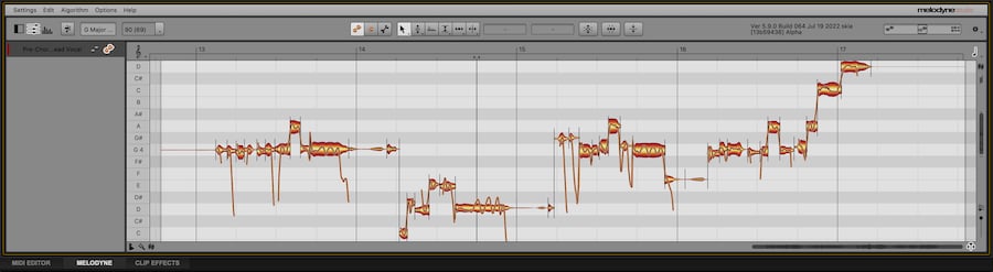 Screenshot of ARA 2 Melodyne tab system in Pro Tools