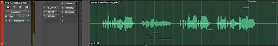 Screenshot of ARA 2 Melodyne visual cues in Pro Tools