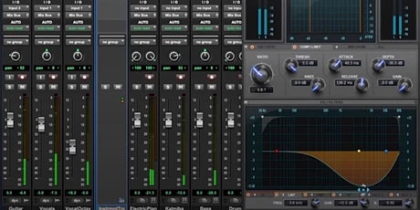 Image of bus controls in Pro Tools with EQ plugin open