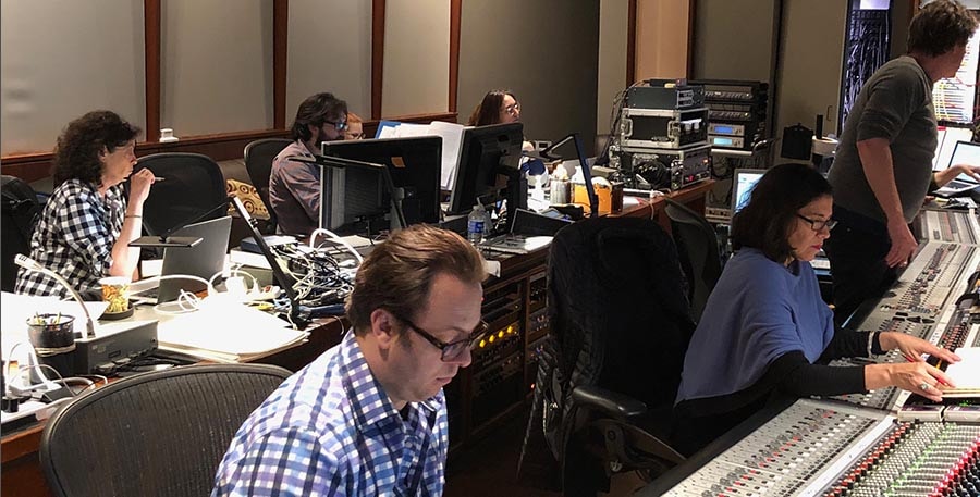 Engineer David Boucher with Germaine Franco at Warner Brothers scoring stage for Universal Pictures’ Little