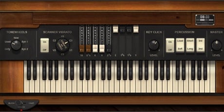 DB-33 organ virtual instrument with keybed and different controls