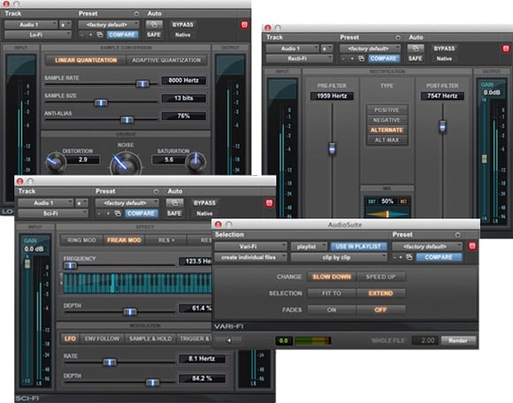 D-fi bundle of audio plugins for Pro Tools including Lo-Fi, Recti-Fi, Sci-Fi, and Vari-Fi