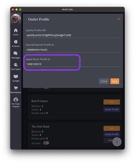 enter Apple artist ID in AvidPlay