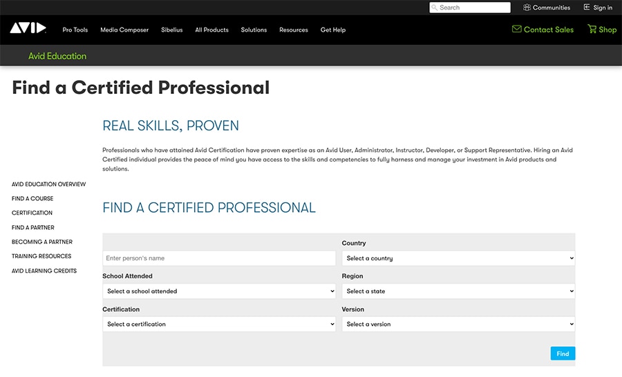 screenshot of Find a Certified Professional page