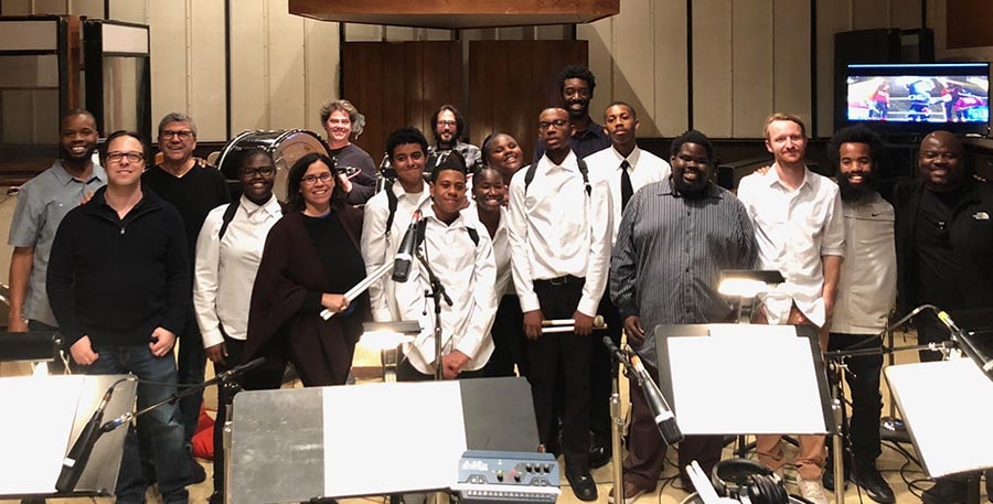 Germaine Franco with the Children of Production Drumline for Universal Pictures’ Little