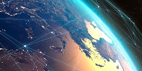 Illustration of satellite networks around the globe