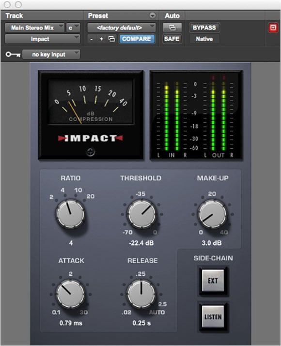 Impact mix bus compressor plugin for Pro Tools