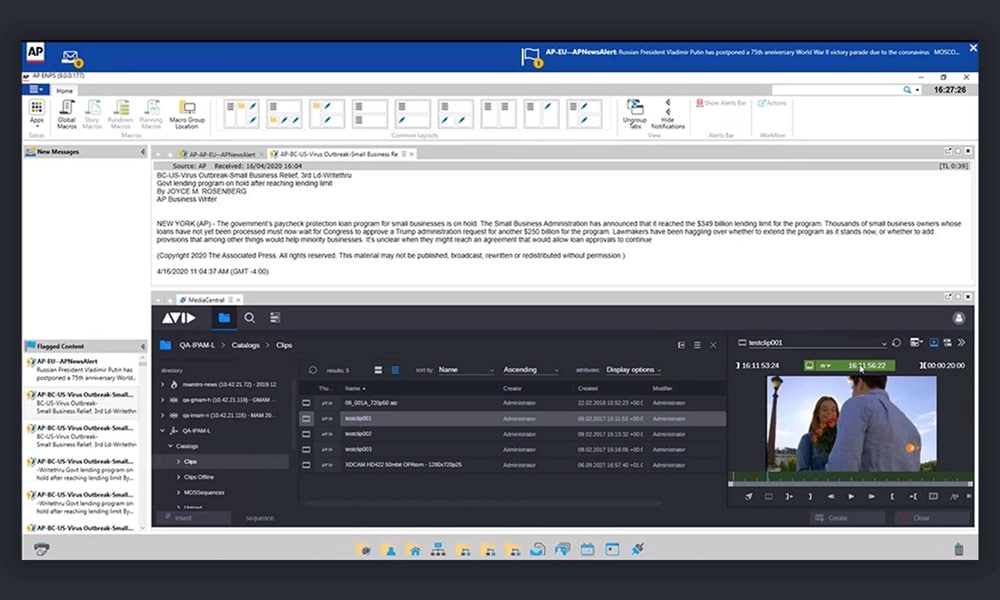 Window of Associated Press Newsroom Computer System with MediaCentral platform