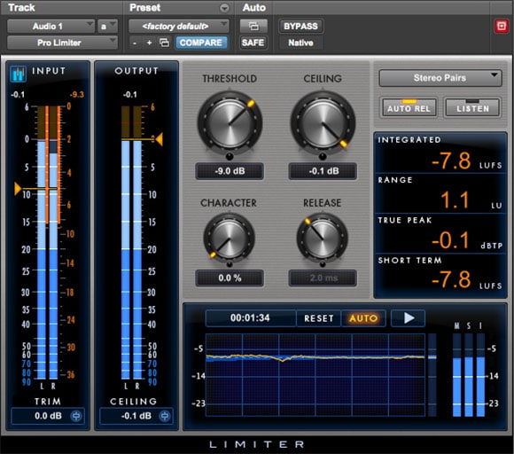 Pro Limiter distortion plugin for Pro Tools