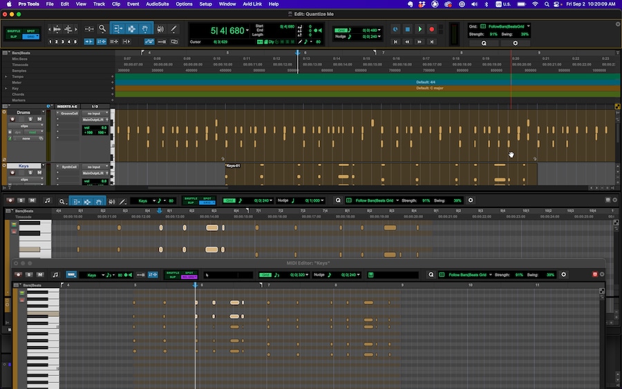 Screenshot of Pro Tools Edit Window with MIDI Editor