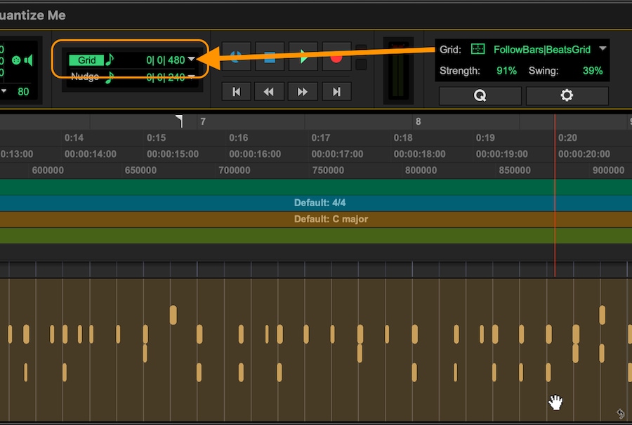 Screenshot of Pro Tools follow bars beats grid example