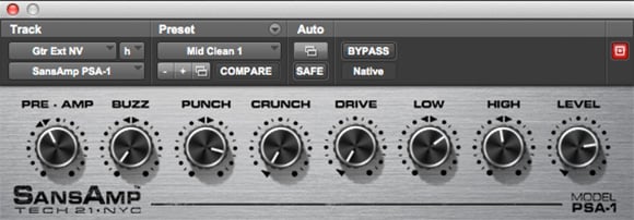 SansAmp PSA1 tube amp simulator plugin for Pro Tools