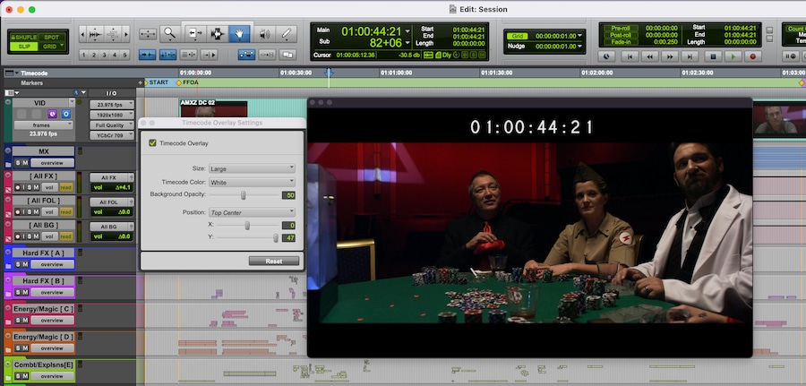 Screenshot of Pro Tools Timecode Overlay XY controls