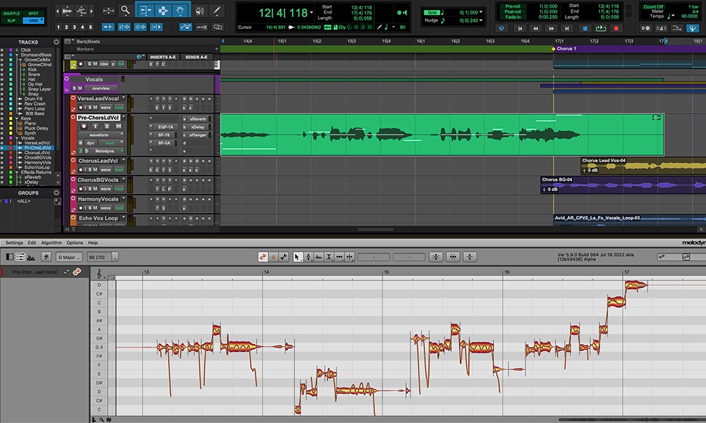 Pro Tools timeline with small window showing Elastic Properties settings