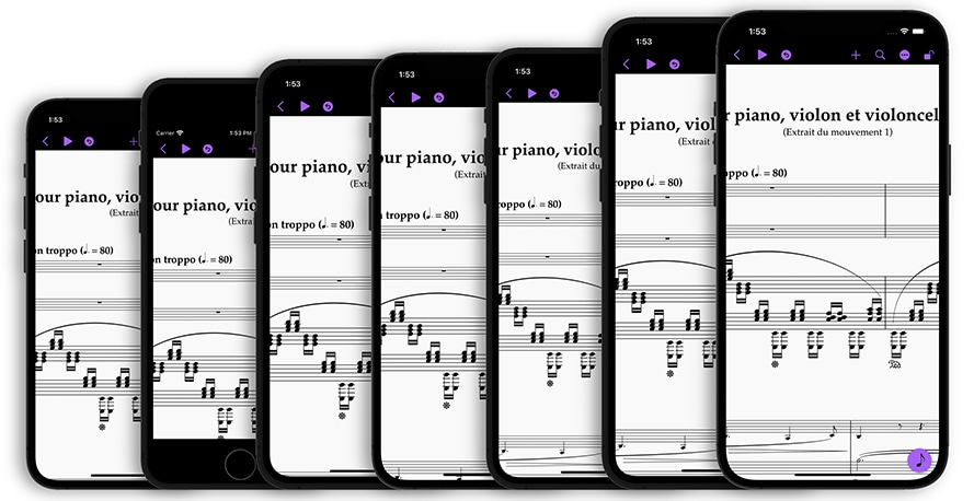 Sibelius for mobile on various Apple devices