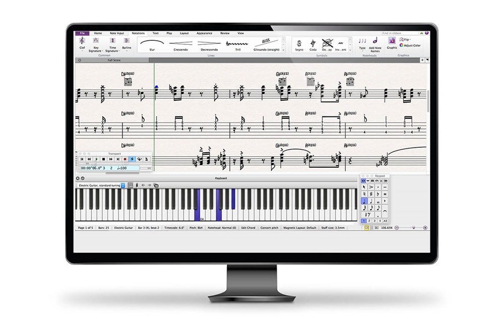 Sibelius music notation software in monitor