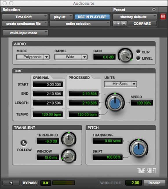 Pro Tools Time Shift audio plugin