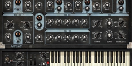 Vacuum synthesizer plugin with knobs and keybed