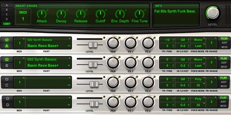 Chromium-colored interface of Xpand with smart knobs and four rows of controls