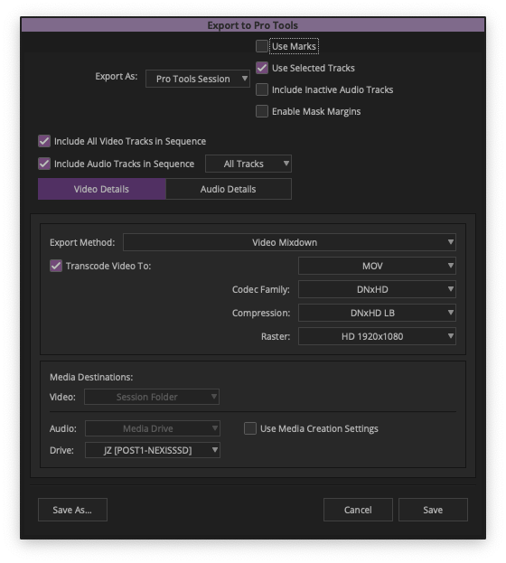 Export a Pro Tools session from Media Composer