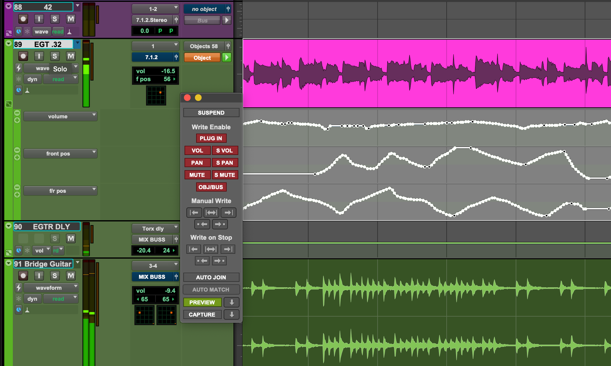 Pro Tools in-software window for automating volume shifts and other modifications