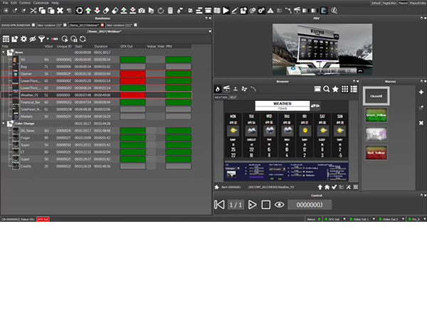 Maestro Controller interface showing a weather graphic in production