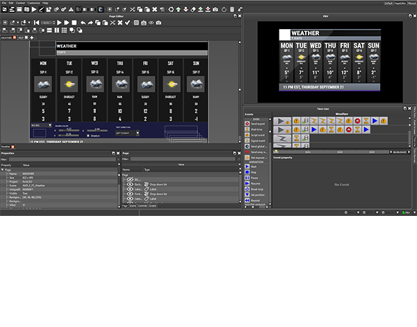 Maestro PageEditor interface showing a weather graphic in layout