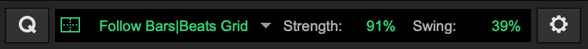 Screenshot of Quantize controls in MIDI Editor toolbar